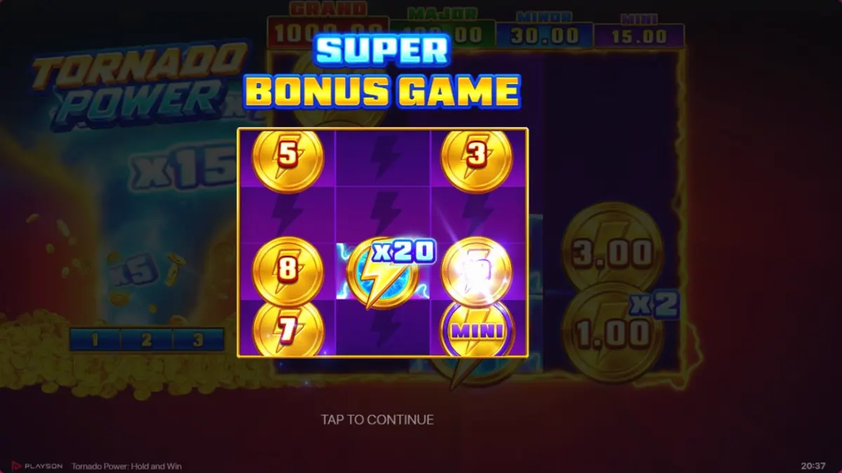 Tornado Power: Hold and Win স্লট গেমের ইন্টারফেস
